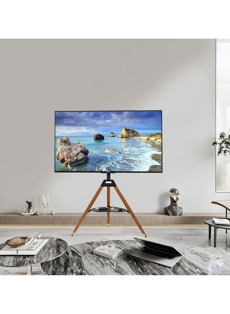 BEETEC Tripod TV Floor Stand with Wooden Legs for 32–65 Inch Flat Screen TVs, Height Adjustable TV Stand with Swivel & Tilt, VESA 400x400mm, Max Load 35 kg, AV Shelf 5 kg Capacity, Black | TF-FS65B - Image 5